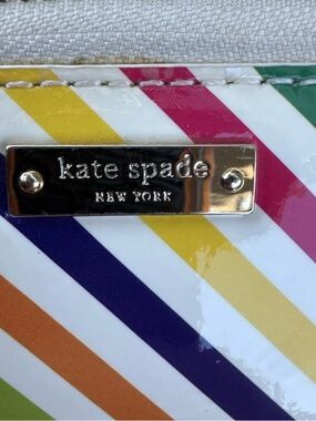 kate spade multicolor diagonal stripe patent wallet